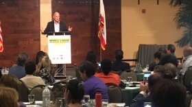 California Governor Jerry Brown talks about the evolving state prison system at a San Diego forum, Sept. 1, 2017. 