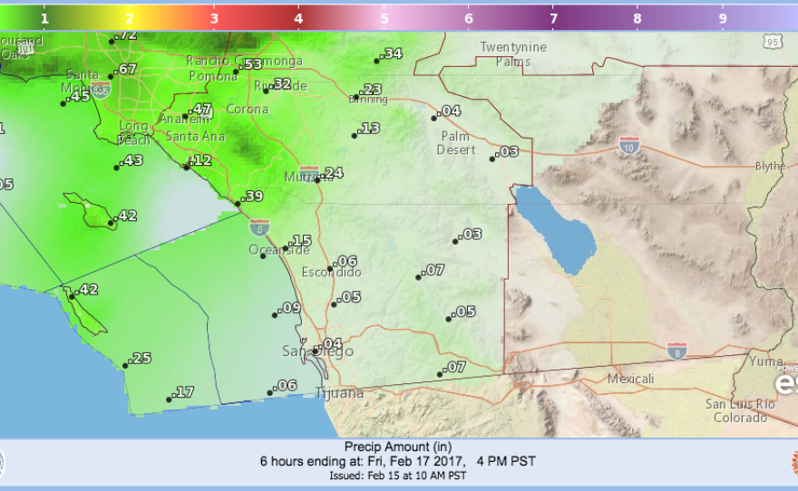 San Diego's National Weather Service rain forecast is shown in this graphic, Feb. 13, 2017.