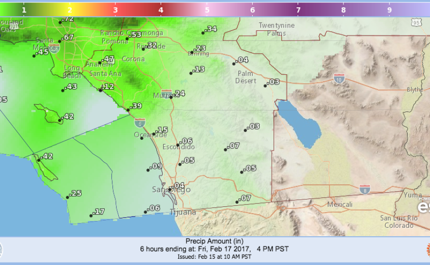 San Diego's National Weather Service rain forecast is shown in this graphic, Feb. 13, 2017. 