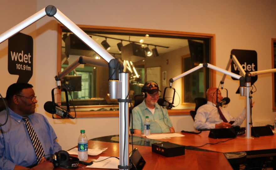 Former Detroit police chief Ike McKinnon (L), Motown musician David Coffey (center), and former Detroit Mayor Dennis Archer (R).