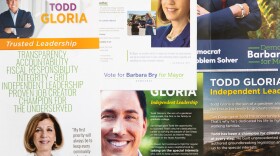 Mailers paid for by groups independent of the Todd Gloria and Barbara Bry mayoral campaigns are shown on Oct. 27, 2020.