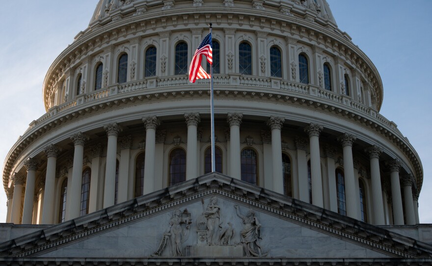 A U.S. flag flies outside the Capitol building in Washington, D.C., on Jan. 7.