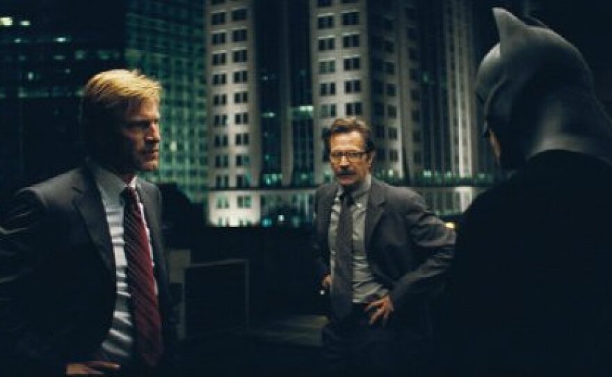 Aaron Eckhart, Gary Oldman and Christian Bale in "The Dark Knight"