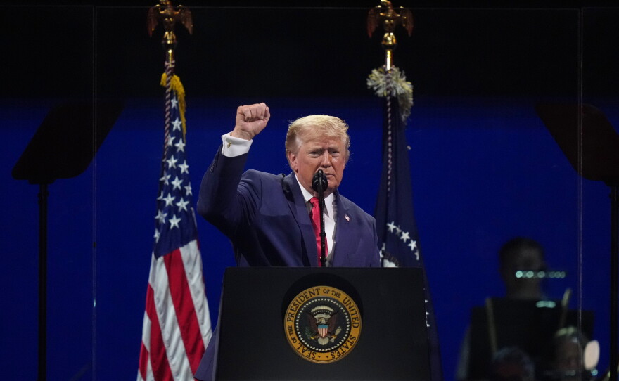 President Donald Trump speaks at Salute to America, an Independence Day event honoring the nation's 250th anniversary, Saturday, July 4, 2026, on the National Mall in Washington.