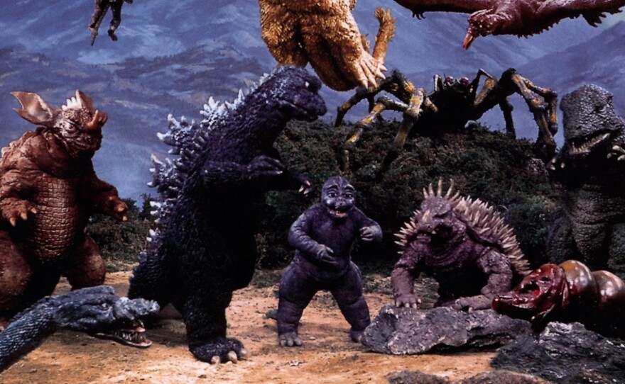 The usual suspects of kaiju from "Destroy All Monsters."