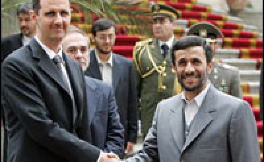 Iranian President Mahmoud Ahmadinejad welcomes his Syrian counterpart, Bashar al-Assad in Tehran. Syria is the Islamic Republic's only Arab ally.