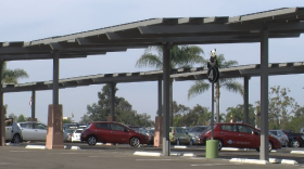 Solar energy canopies in the parking lot of the San Diego Zoo charge cars and feed an innovative new power station. 