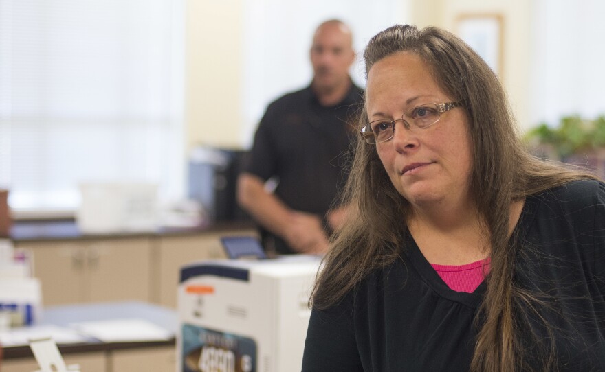 Kim Davis, seen in September 2015, during the height of the controversy around her decision to refuse marriage licenses to same-sex couples. On Tuesday, Davis lost her clerkship in Rowan County, Ky.