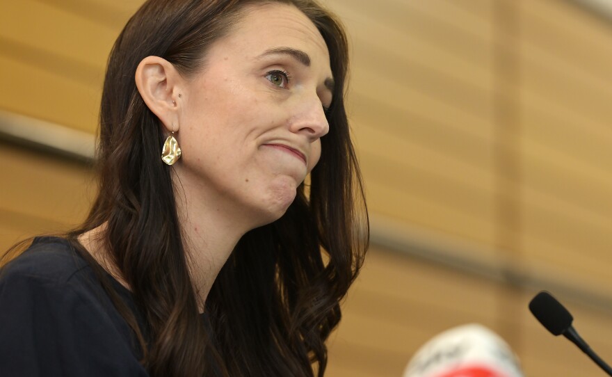 New Zealand Prime Minister Jacinda Ardern announces her resignation on Jan. 19, 2023 in Napier, New Zealand.