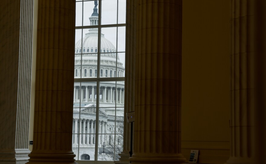 The U.S. Capitol Building dome is seen from the Cannon House Office Building on Jan. 19.
