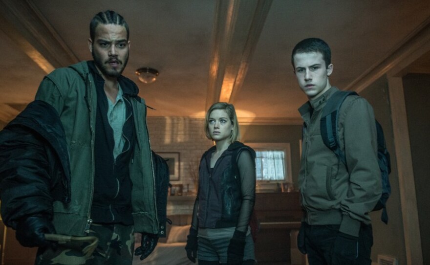 Money (Daniel Zovatto), Rocky (Jane Levy) and Alex (Dylan Minnette) are three friends who decide to move from petty crime to grand larceny in "Don't Breathe."