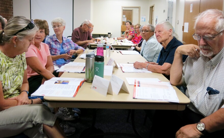 Driver safety classes, like this one offered by AARP in Aurora, Colo., include discussion of ways to minimize blind spots and the effects of medication on driving, along with a review of road rules.