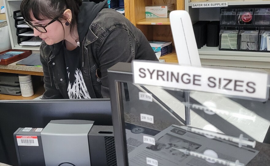 A worker at the Cherokee Nation's new harm reduction clinic, where tribal members with addiction can get clean needles, counseling and other support.