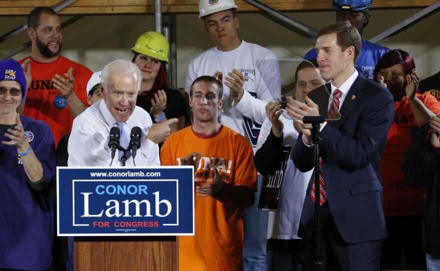 Former Vice President Joe Biden campaigned for Democrat Conor Lamb. Biden has talked about the need for Democrats to speak to more centrist voters.