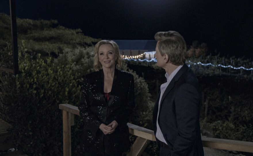 Rebecca Gibney as Daisy and Charles Edwards as Louis Oakley in UNDER THE VINES Season 1, Episode 6