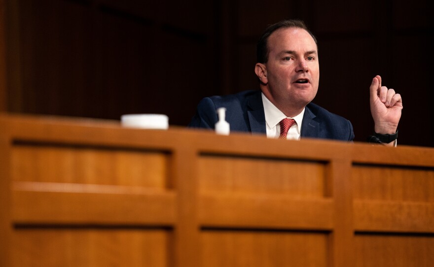 Sen. Mike Lee, R-Utah, speaks during Supreme Court Justice nominee Judge Amy Coney Barrett's Senate Judiciary Committee confirmation hearing.