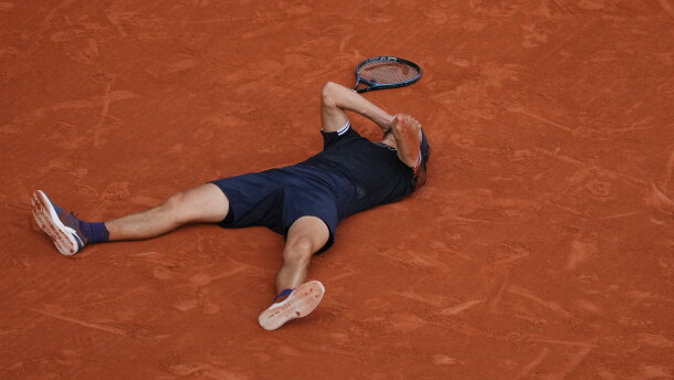 Alexander Zverev of Germany reacts after winning the men's final match against Flavio Cobolli of Italy at the French Open tennis tournament in Paris, Sunday, June 7, 2026.
