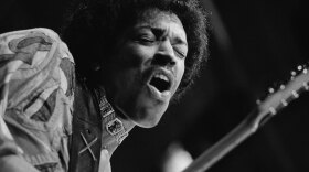 Rock guitarist Jimi Hendrix during a performance at the Isle of Wight Festival in August 1970.