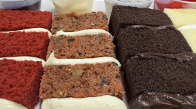 A flight of wedding cake samples at a Publix supermarket in Vestavia Hills, Ala., on Sept. 23. Cake flavors from left to right are red velvet, carrot cake, chocolate and vanilla. Filling flavors from left to right are raspberry, vanilla custard, cookies-and-cream mousse and strawberry.