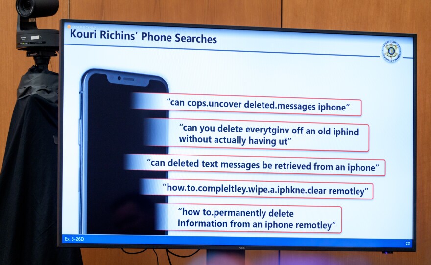Some of Kouri Richins' recovered online searches are displayed onscreen during her murder trial in late February.