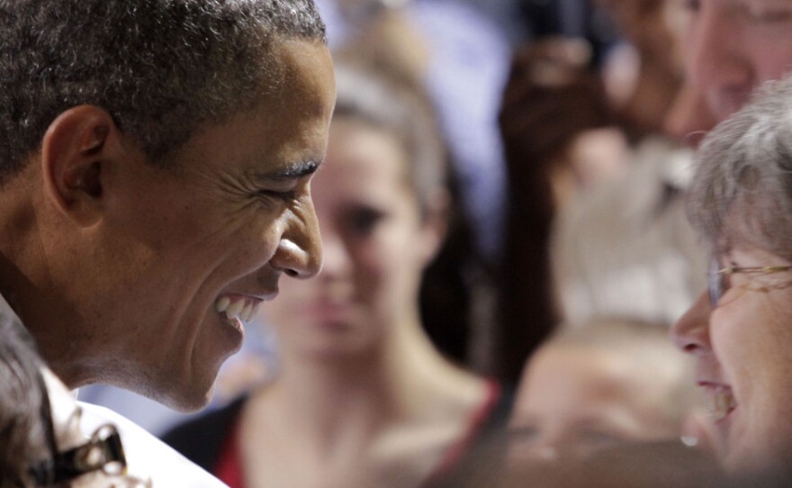 <p>President Obama greets people at Fire Station 9 in North Chesterfield, Va., on Wednesday. He was on his three-day bus tour through North Carolina and Virginia to push for his jobs bill. Next, he heads to Colorado and Nevada.</p>