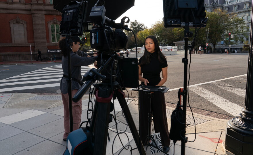 MS NOW White House reporter Akayla Gardner reported on Saturday near the White House complex after being denied entry following President Trump's ban on CNN, MS NOW and Politico.