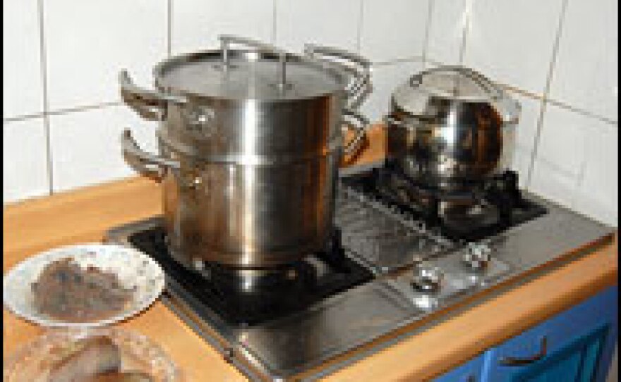 The Sheng family does not have an oven. They use two gas burners to cook, which lowers their carbon dioxide emissions.