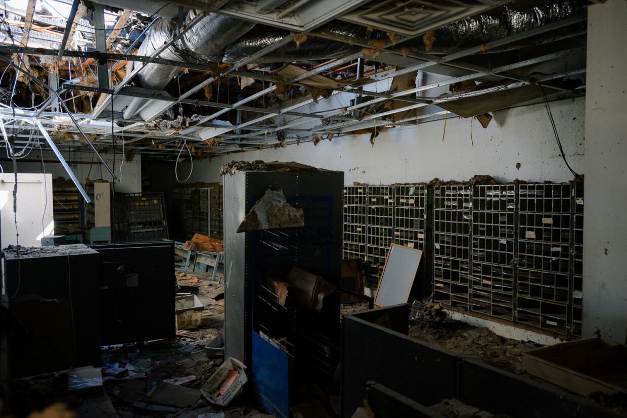 The old post office building in Niland, which was heavily damaged in a fire in 2022, is pictured on March 19, 2024. Two years later, residents still have not received any concrete updates on when they will see the Niland Post Office return.