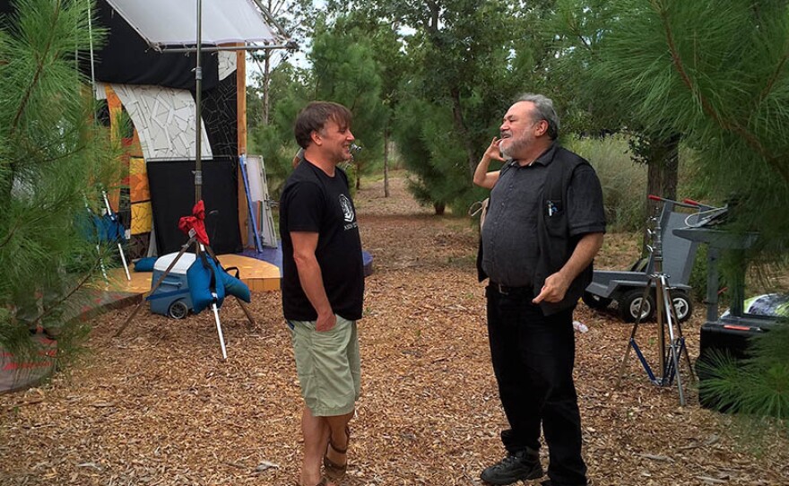 Richard Linklater and co-director/co-producer Louis Black on the set of AMERICAN MASTERS "Richard Linklater – Dream Is Destiny.”