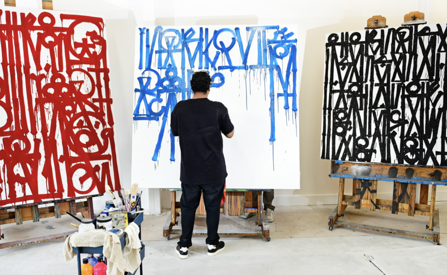 Street artist<b> </b>RETNA is shown painting in an undated photo.