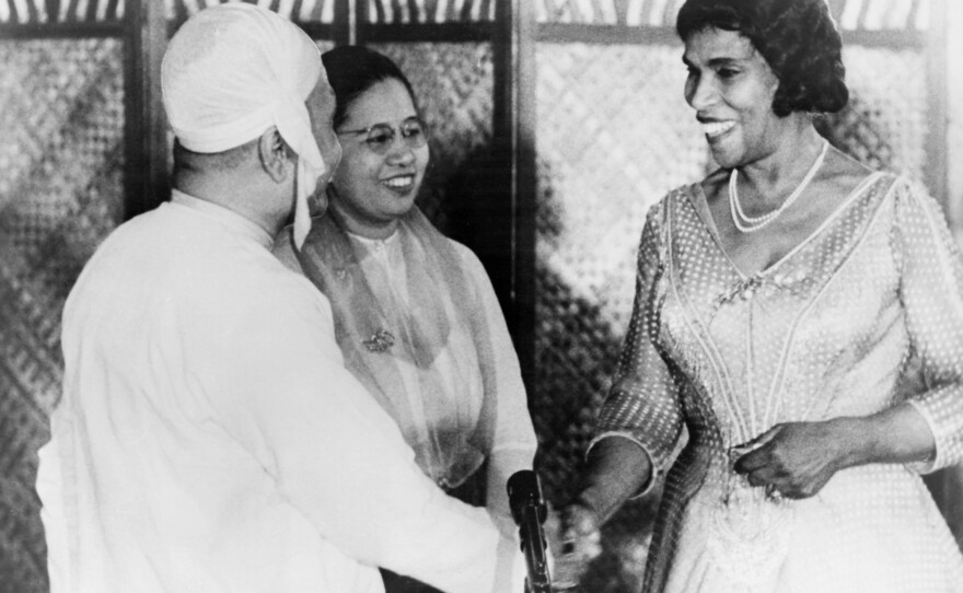 Marian Anderson with U Nu, the first Prime Minister of Burma, and his wife in Rangoon in 1957. For years, Marian Anderson performed abroad in hopes of overcoming the limitations of race in America.