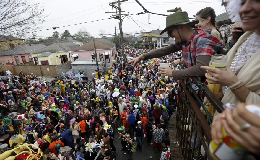 Tuesday: More of the scene at the start of the Society of Saint Anne parade.