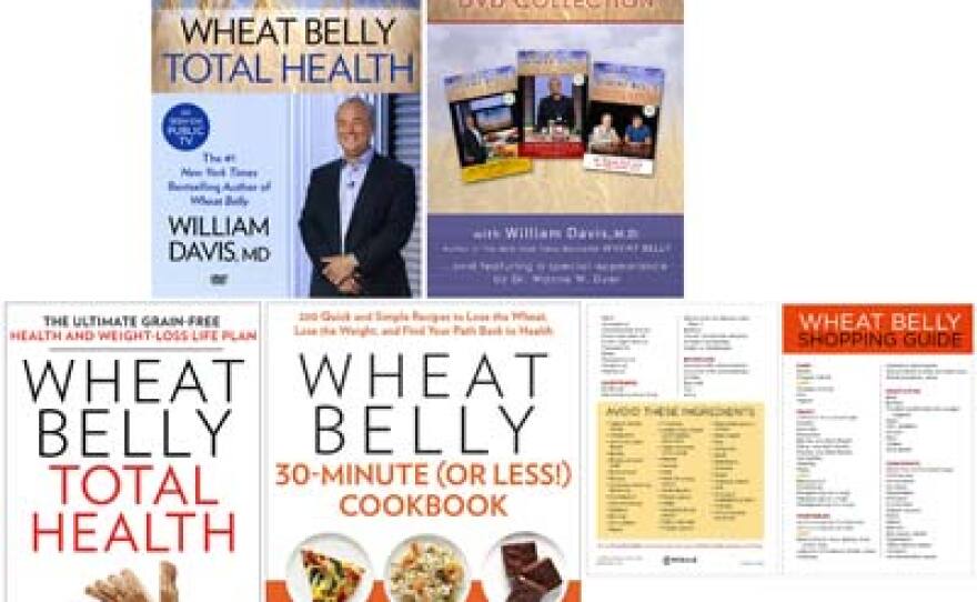 Give $20 monthly or $240 during our TV Membership Campaign (Aug. 20-Sept. 5), and receive the Wheat Belly Total Health Success Collection: includes the DVD; hardcover book; “30-Minute” cookbook; DVD collection (3-DVDs); shopping guide card: guide to healthy grain-free food sweets and treats including downloadable PDF link for recipes. This gift includes a KPBS License Plate Frame (if you're a new member). The program DVD only is available at $60, and there is a DVD/book only combo at $120.