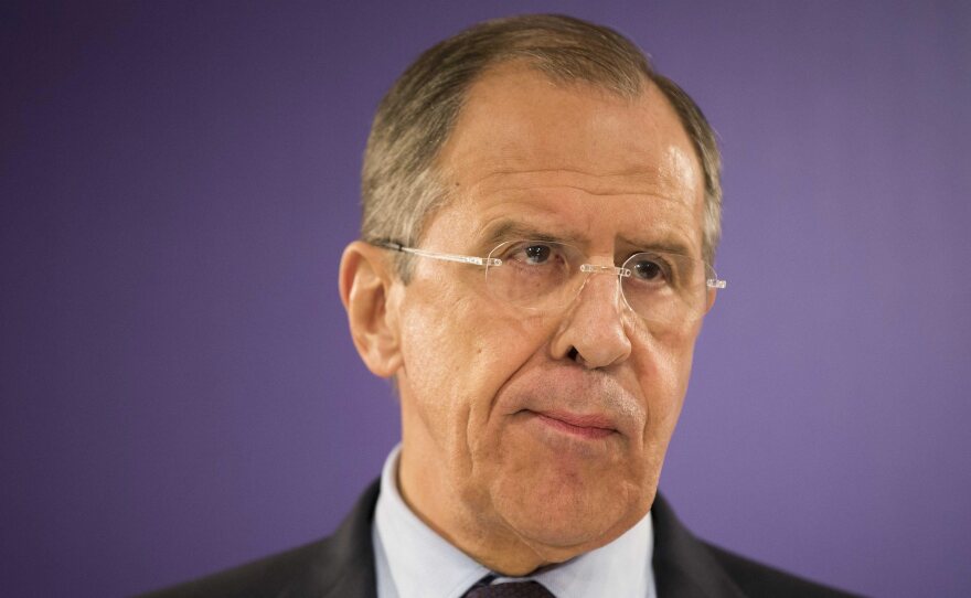 Russian Foreign Minister Sergei Lavrov speaks during a news conference on the sideline of the 2014 Nuclear Security Summit in The Hague, Netherlands, on Monday.