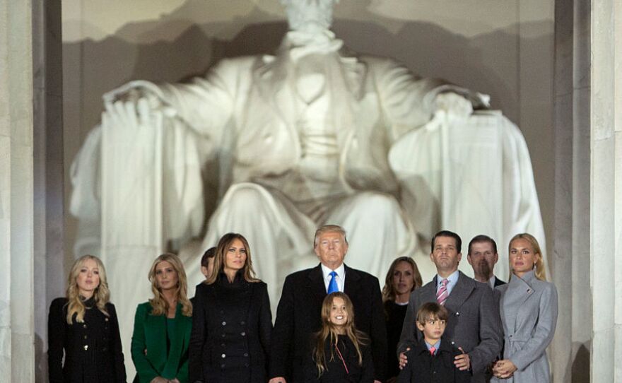 The Trump family stands in front of the Lincoln Memorial.