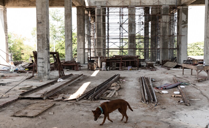 Work at this construction site in Ayutthaya, a city an hour north of Bangkok, has slowed due to lockdown.