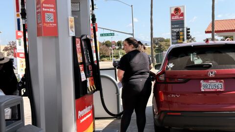 Woman pumps gas at a Circle K gas station in Chula Vista as prices skyrocket across San Diego County, March 5, 2026.