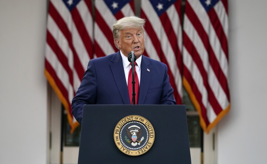 President Trump speaks in the Rose Garden of the White House on Friday.