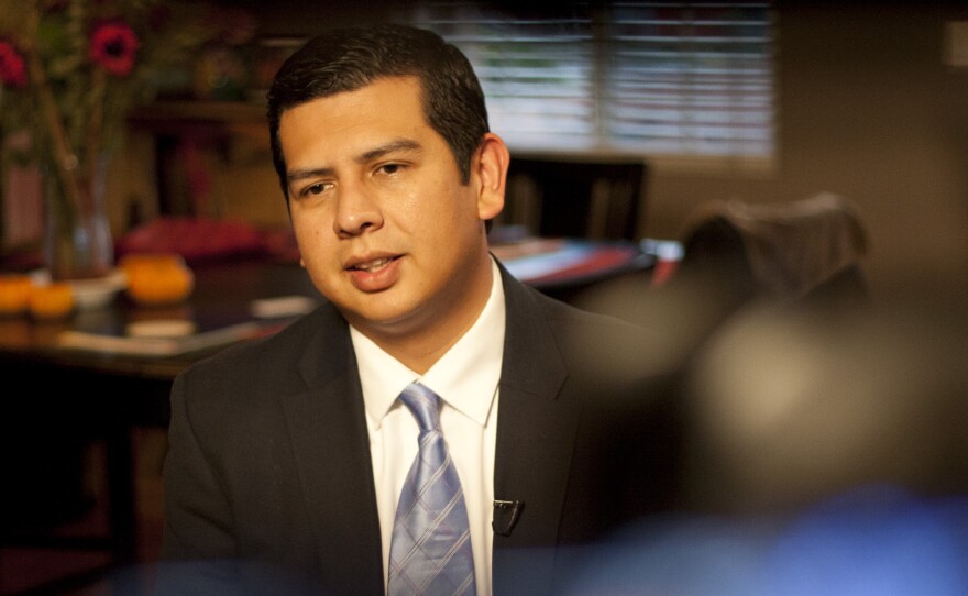 Councilman David Alvarez sits down in his home for an interview, October 2013.