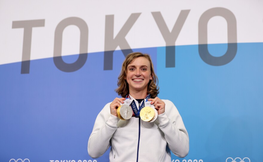 Ledecky with two gold and two silver medals at the Tokyo Olympics in 2021.