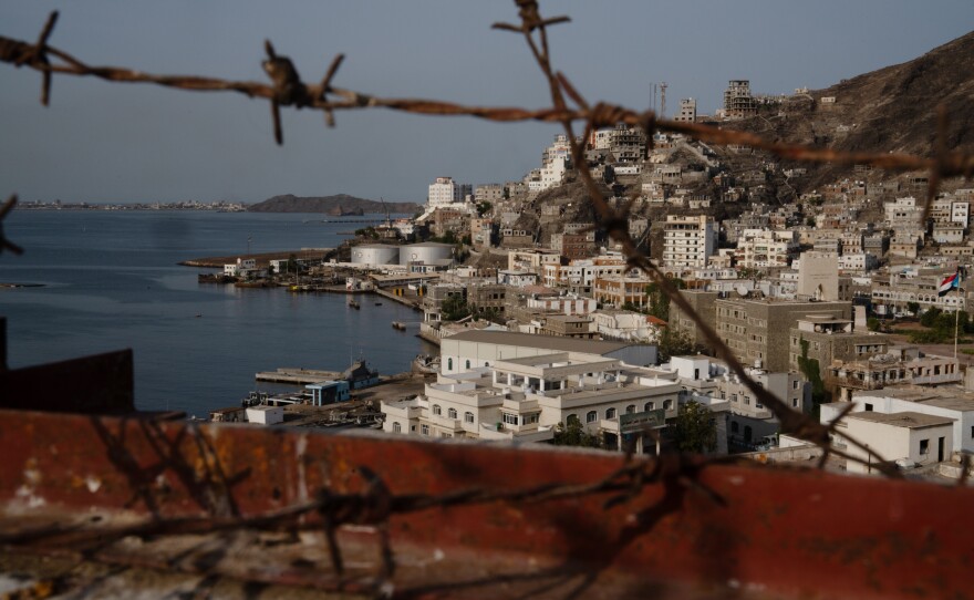 A view of the port city of Aden, interim capital for the displaced government of Yemen. Compounding the humanitarian problem there is the unresolved conflict, cutting off parts of the country from fuel, water, food and medicine.