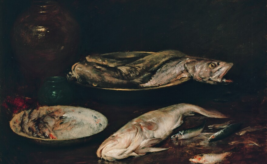 Chase used to paint fish during the classes he taught at the New York School of Art. He would buy fish at the market, paint them quickly, and return them before they went bad.