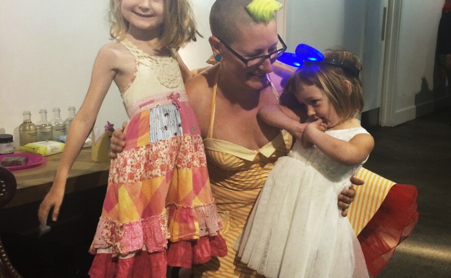 Jamie Wilmore with her 6- and 3-year-old girls, who are regulars at Morning Gloryville. This was their seventh rave. "Being a parent is awesome, and I think I would come to this anyway," she says. "But it's more fun with the kids."