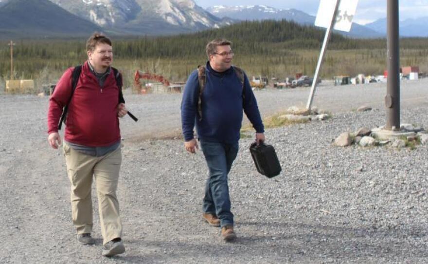 Joe Balash, left, after a meeting earlier this year in Arctic Village, where some oppose oil drilling in nearby Arctic National Wildlife Refuge.