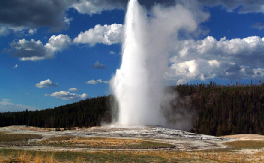 Old Faithful erupting, Yellowstone National Park.