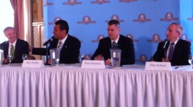 Secretary of state candidates Derek Cressman (D), Sen. Alex Padilla (D), Pete Peterson (R) and Dan Schnur, an independent, debate in Sacramento on April 23, 2014.