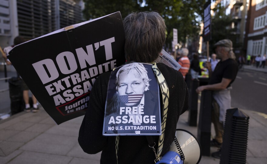 Protesters gather outside the Home Office last month to demand Julian Assange's immediate release in London.