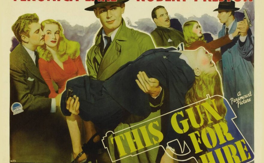 The poster for the 1942 film noir "This Gun For Hire" starring Alan Ladd and Veronica Lake, and based on Graham Greene's novel.