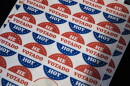 Democrats are trying to rebuild trust among Latino voters, and turning to content creators for help. Above, Spanish language voting stickers which read "He Votado Hoy" ("I Voted Today") at a Philadelphia polling place in 2019.