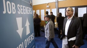 Alan Shull attends a job fair in Portland, Ore., on April 24.